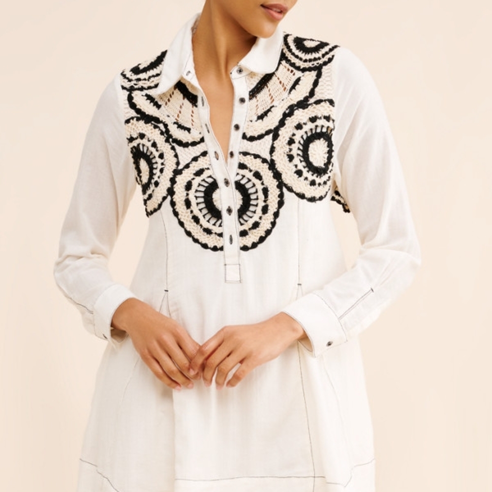 FP Movement by Free People Cream Mini Dress with Black Embroidery